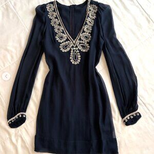 French Connection Navy Sequin Dress with White Embroidery US SIZE 4